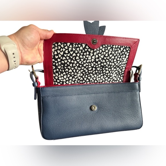 Brighton FASHION LUX BAGUETTE Navy Floral Leather Bow Handbag W/ Studs - Picture 11 of 15